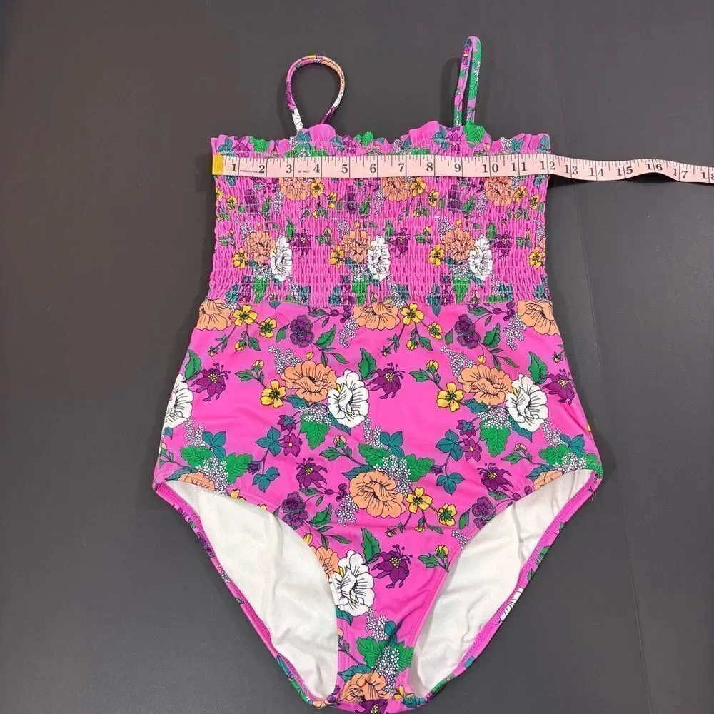 Jamie and Jack Recycled Floral Smocked Swimsuit Size 16 Phlox Pink Floral